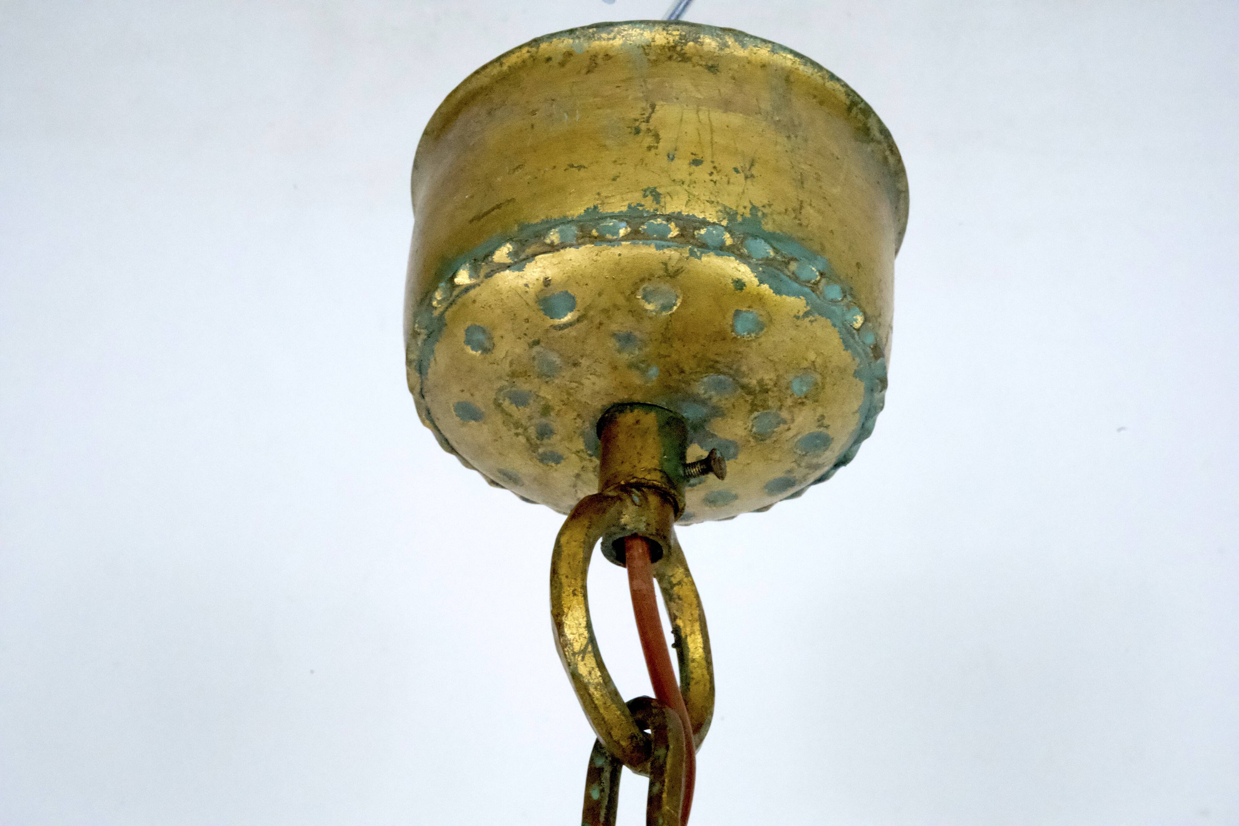 Brutalist Hammered Glass Chandelier by Longobard, Italy, 1970s