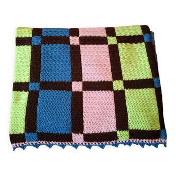 Couverture ou plaid seventies crochet laine