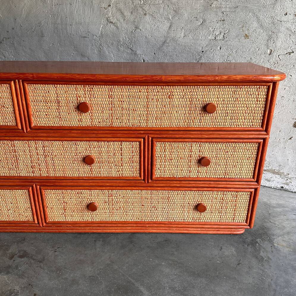 Vintage Maugrion rattan bamboo chest of drawers for Roche Bobois