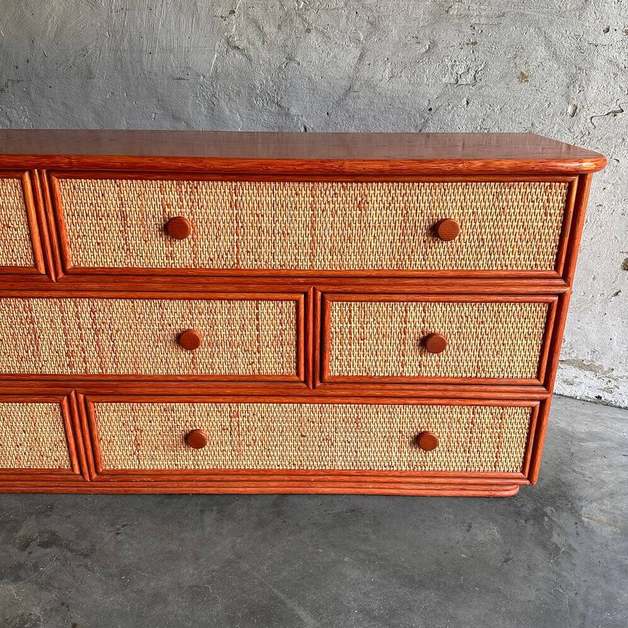 Commode vintage en rotin et bambou Maugrion pour Roche Bobois