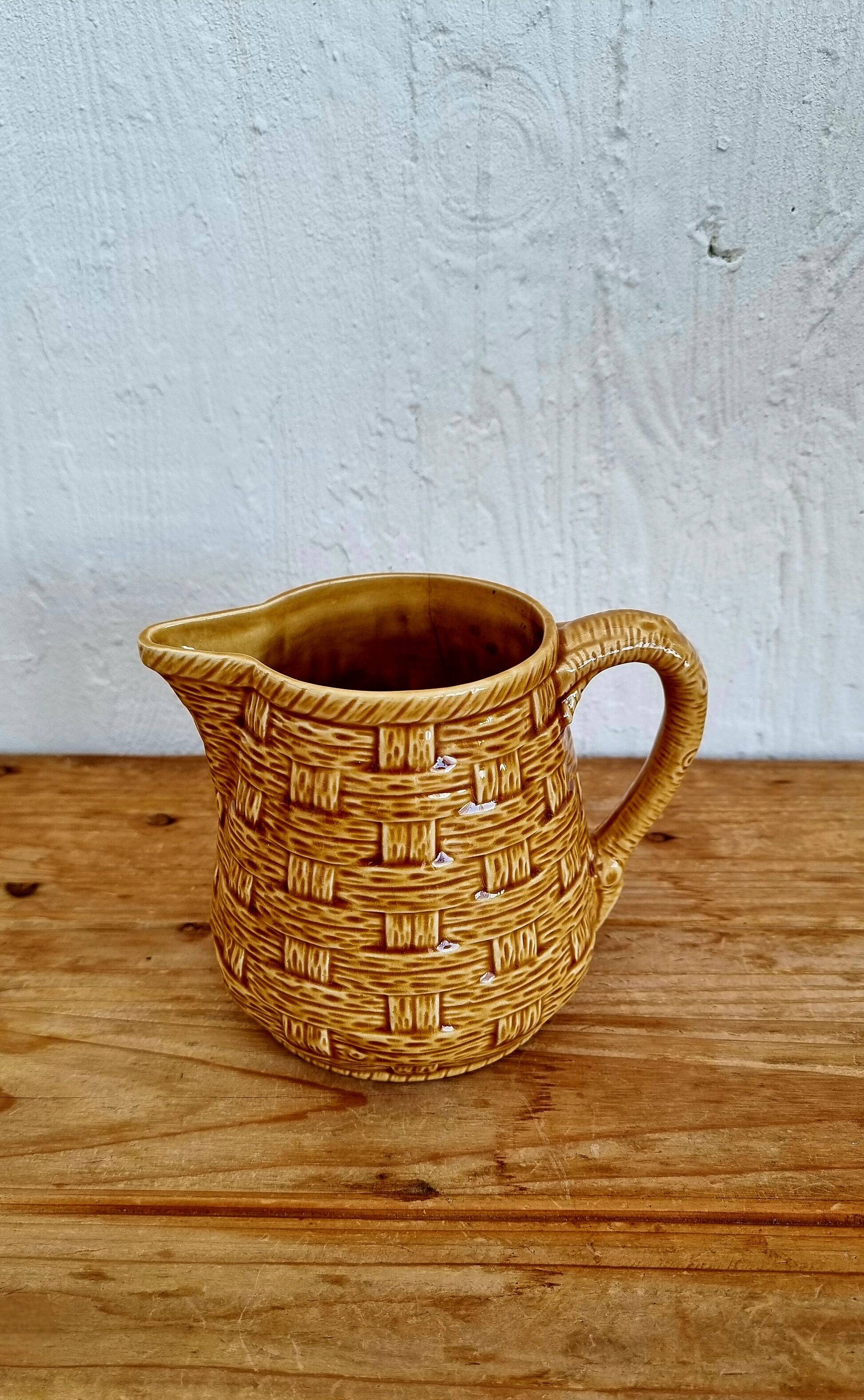 Pichet Digoin Sarreguemines woven basket effect caramel vintage