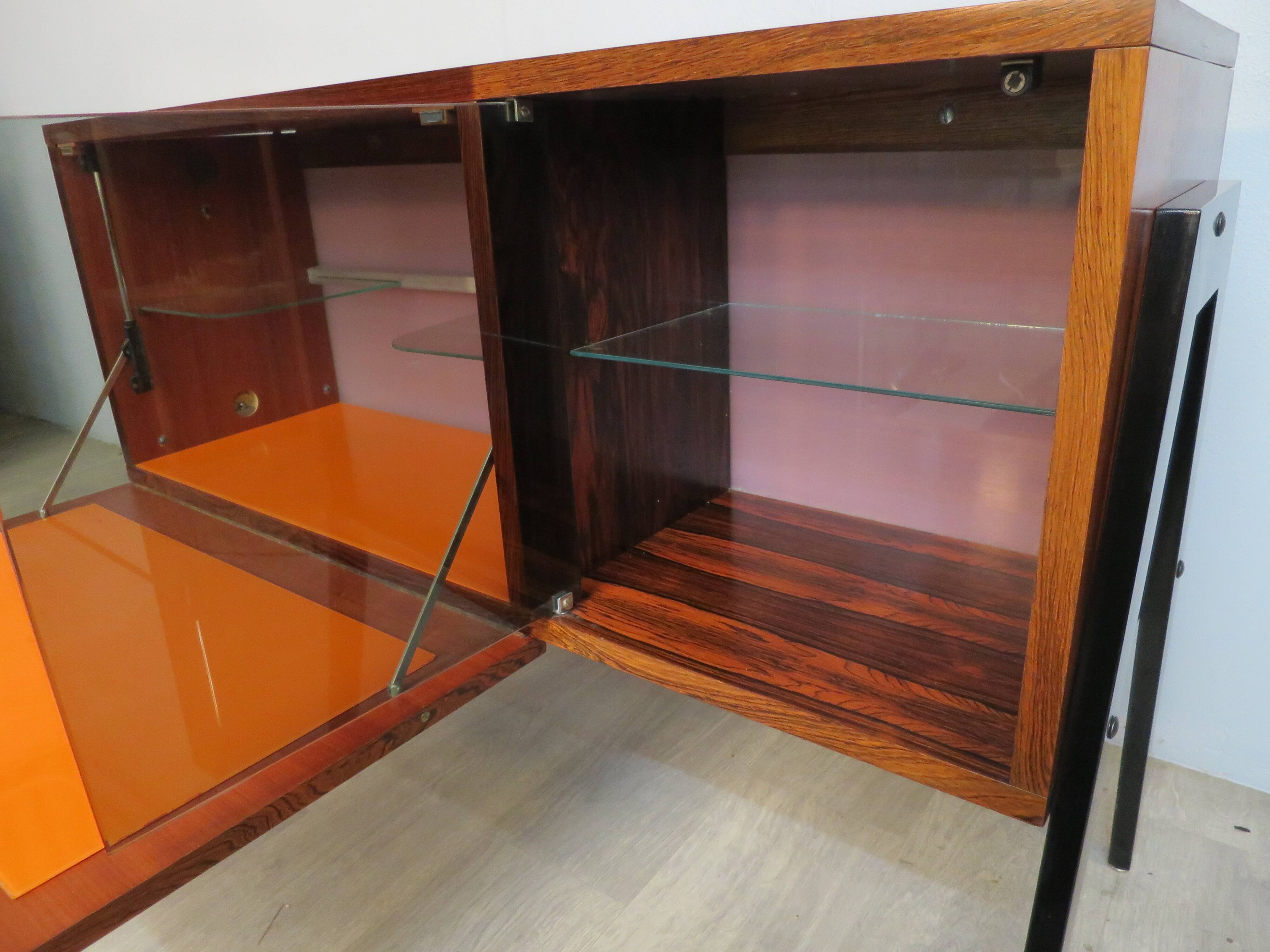 Small rosewood bar lounge sideboard with compass legs