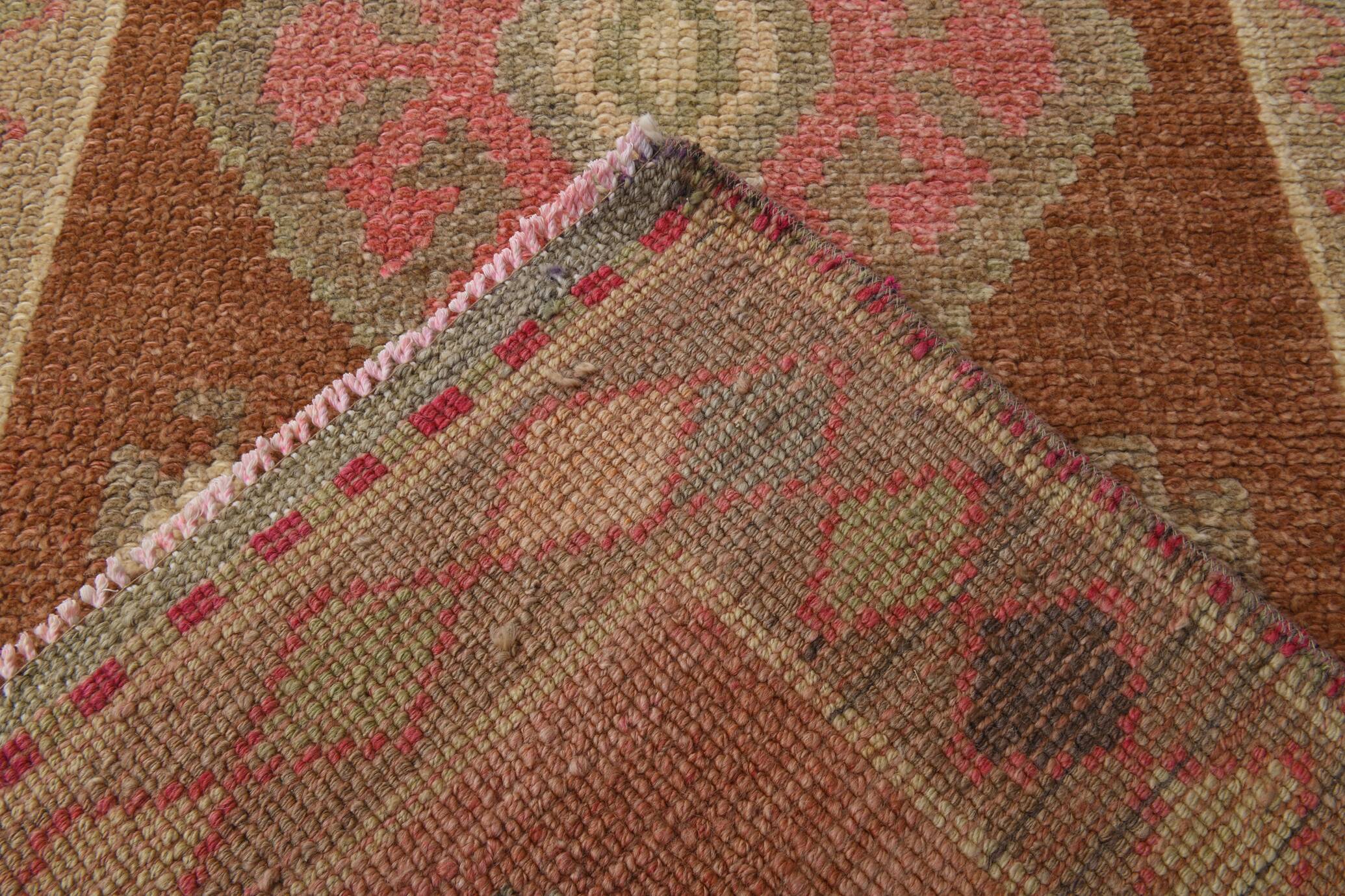 Taupe & Dusty Pink Vintage Carpet For Hallway, 83x308 Cm