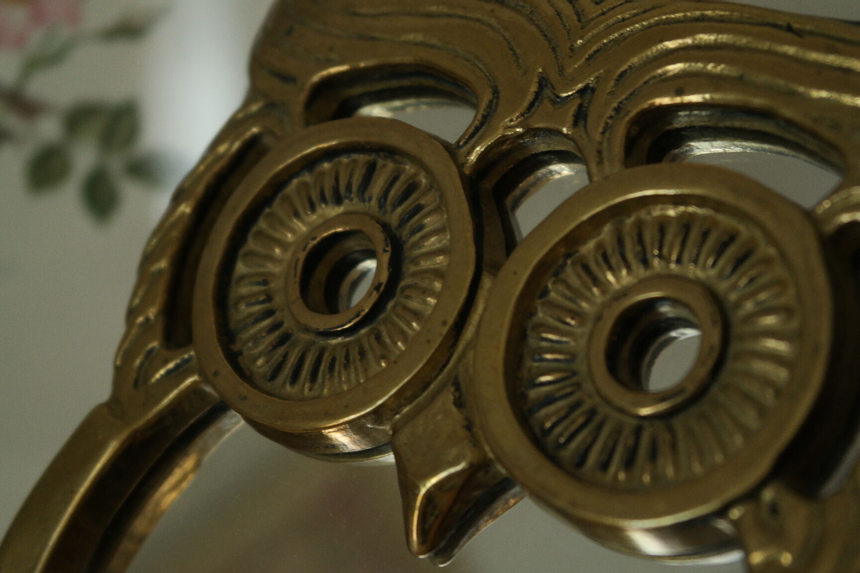Vintage brass owl table mirror
