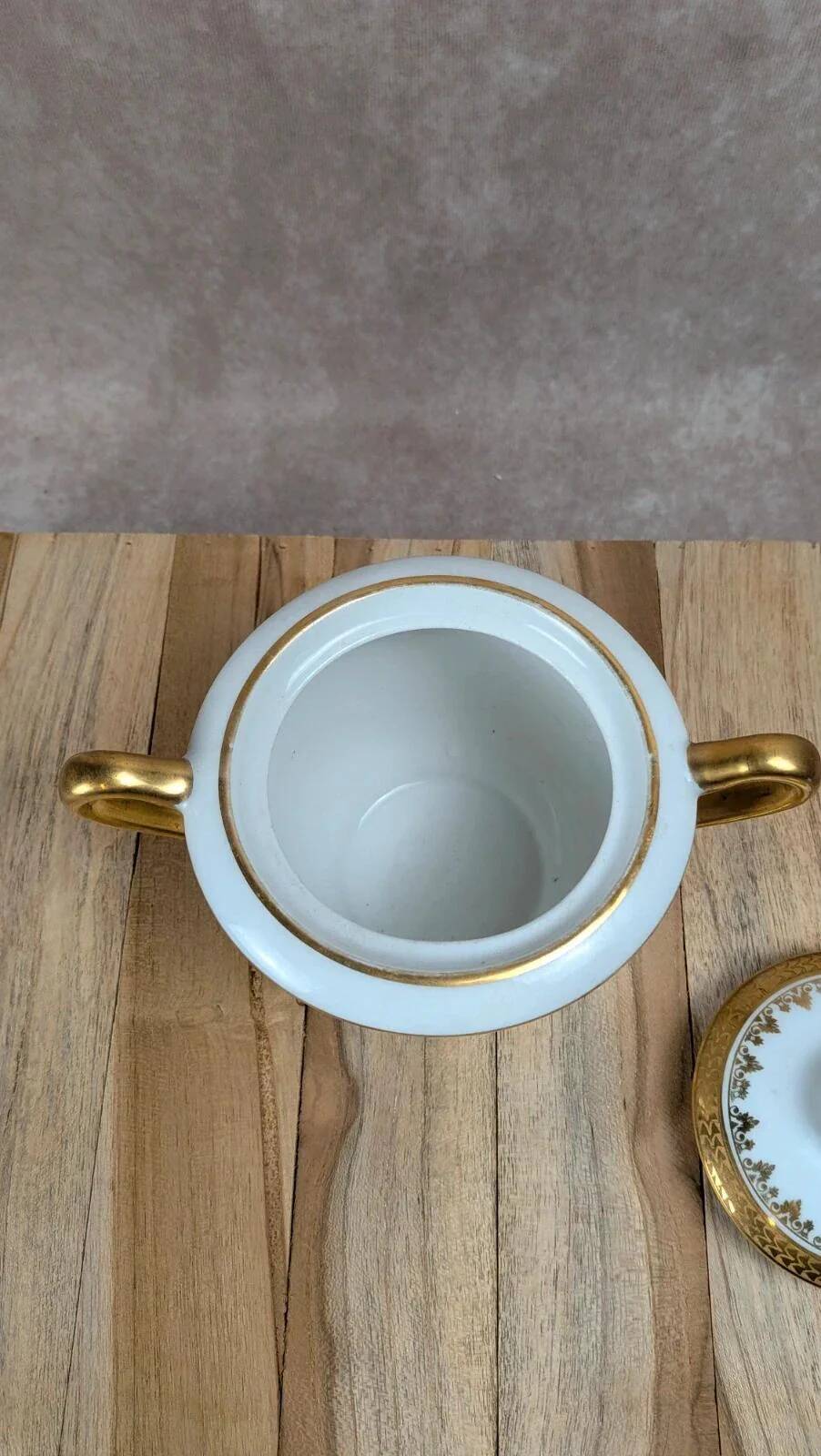 Antique sugar bowl in Limoges porcelain – elegant gold decoration
