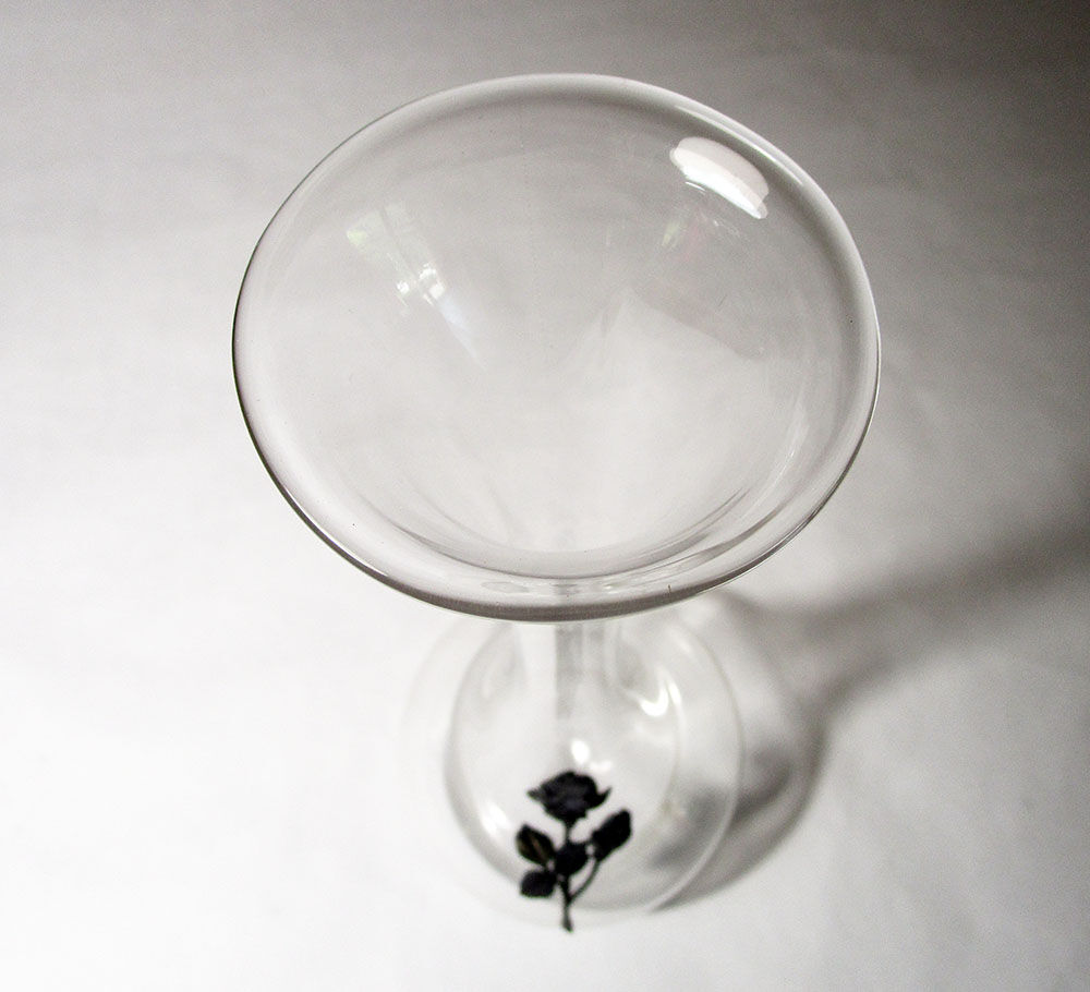 Glass soliflore vase with tin flower