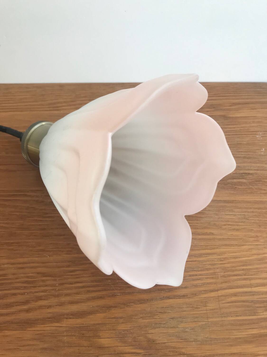 Vintage Frosted Glass Globe Pendant Light Pink Flower Electrical System New