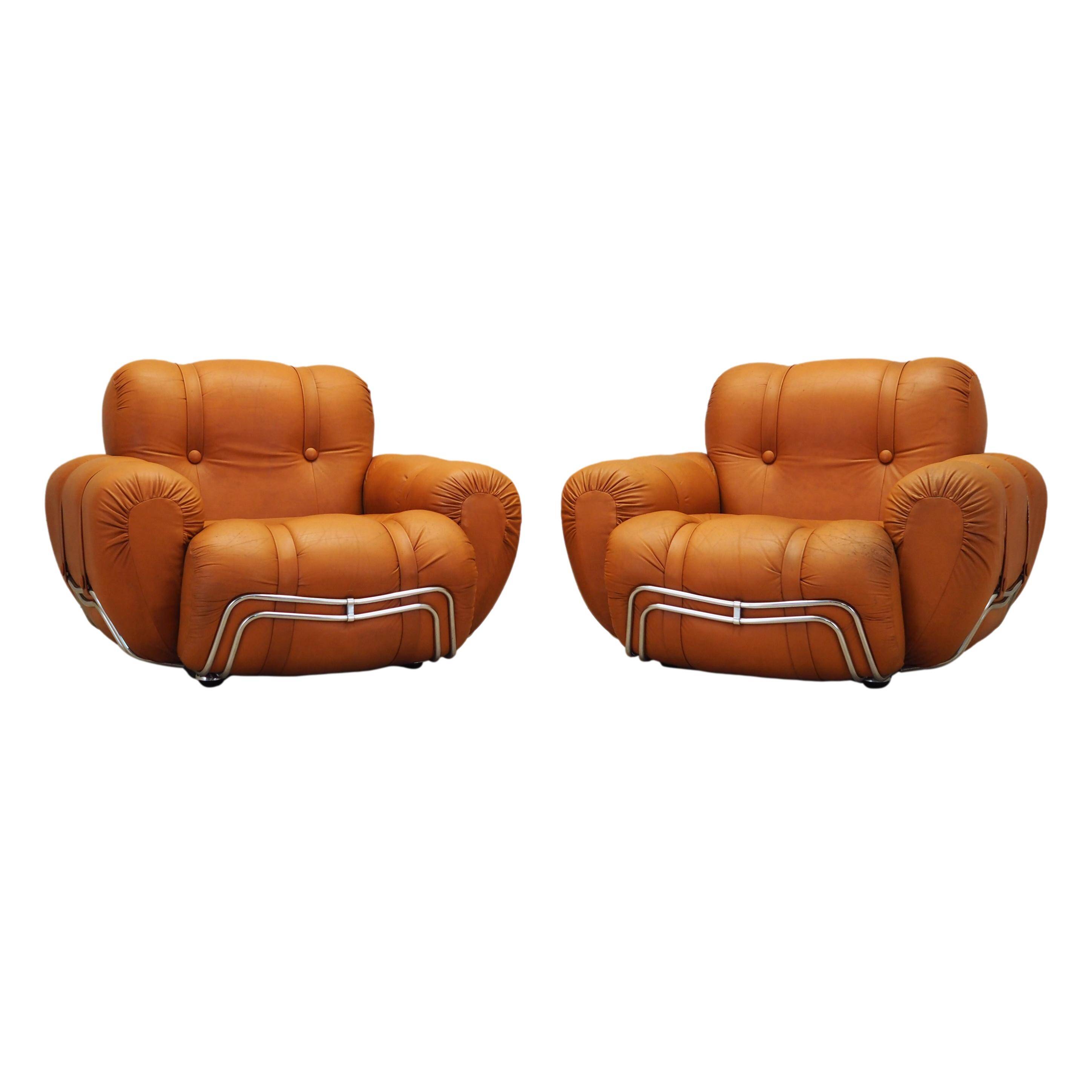Ensemble de fauteuils orange, design Space Age, années 1960, production : Italie