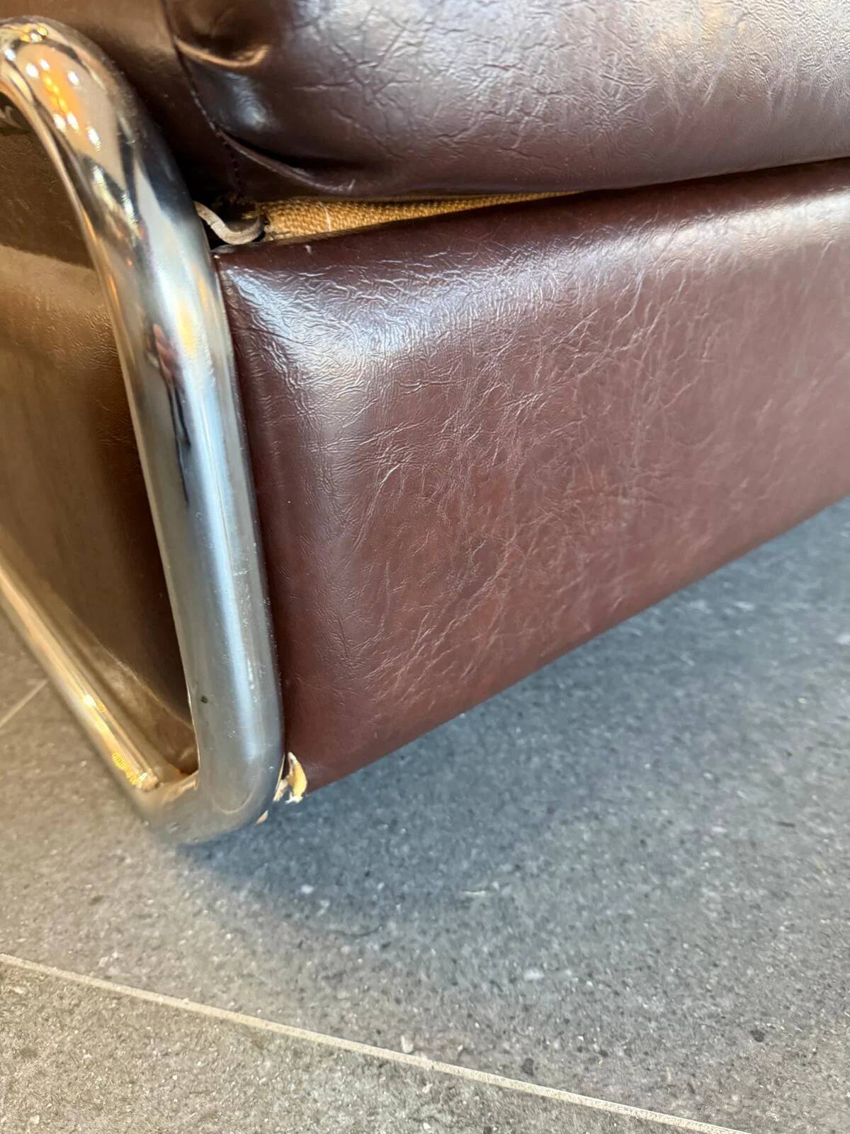 Beka-france convertible armchair in brown leather – chrome structure – 1970s
