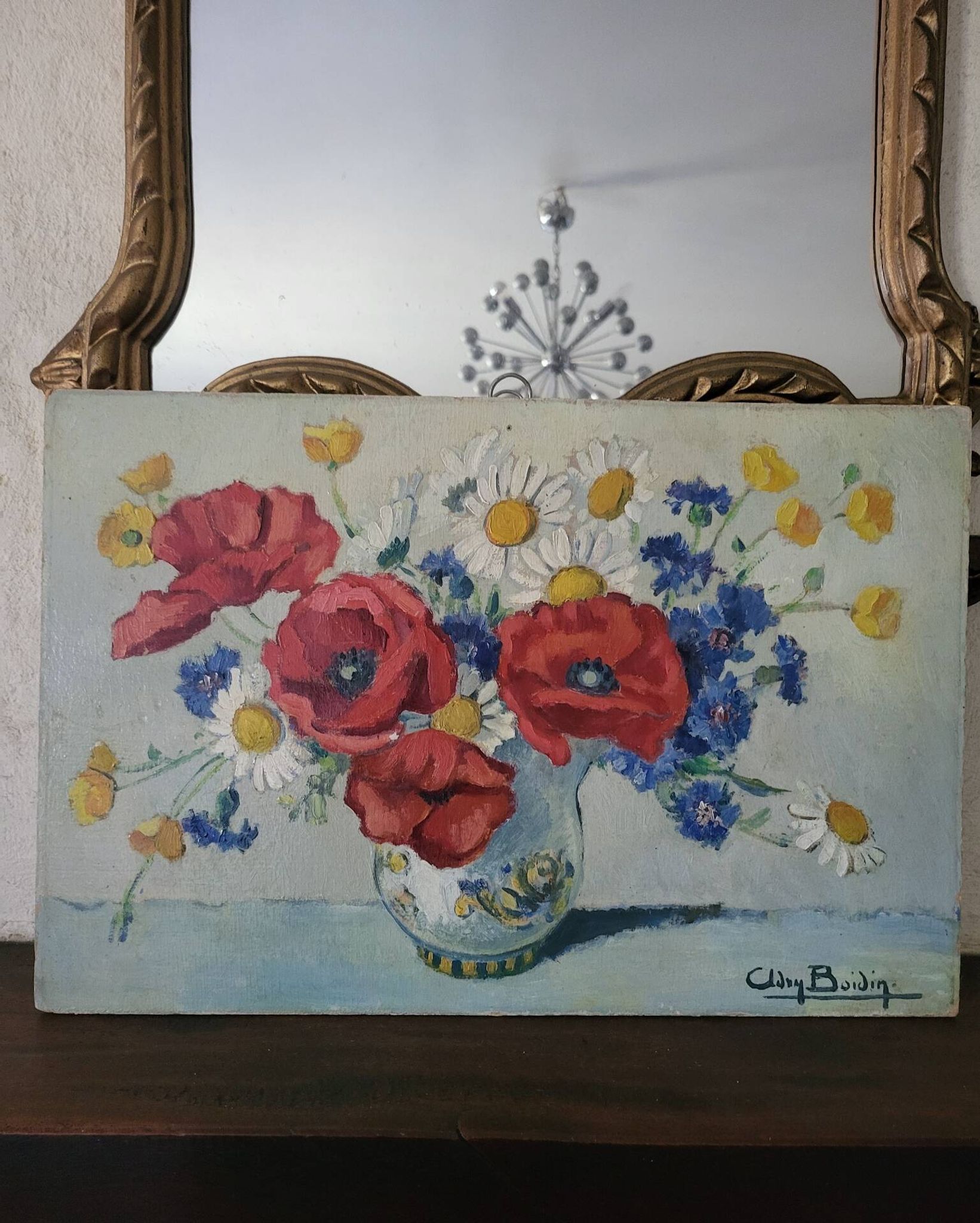 Adry BOIDIN Huile sur panneau Bouquet de fleurs Coquelicots XXe