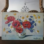 Adry BOIDIN Huile sur panneau Bouquet de fleurs Coquelicots XXe