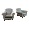 Pair of vintage Club armchairs in velvet and wood