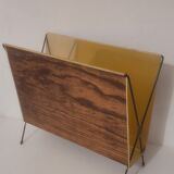 Vintage magazine rack printed wood and brass