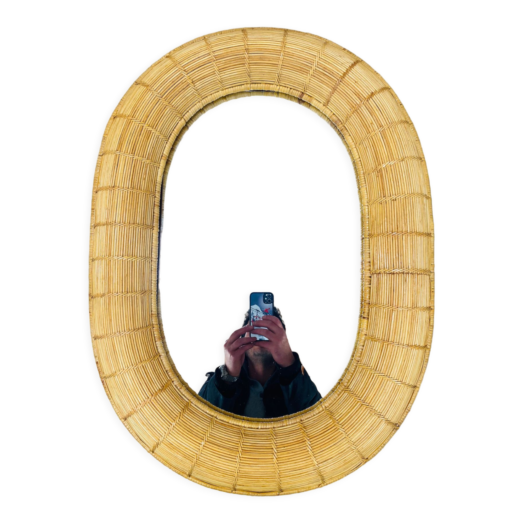 Oval rattan mirror 60s vintage 75 x 55 cm