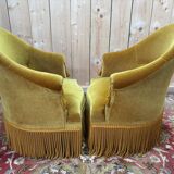 Paire de fauteuils bergère Art Déco velours jaune doré années 1920