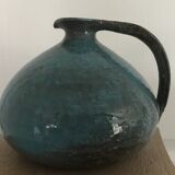 Ball-shaped vase in blue enamelled stoneware by Gérard HOFFMANN