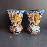 Pair of Gien earthenware vases, Peonies model
