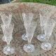 6 champagne flutes in glass and transparent crystal, antique chiseled