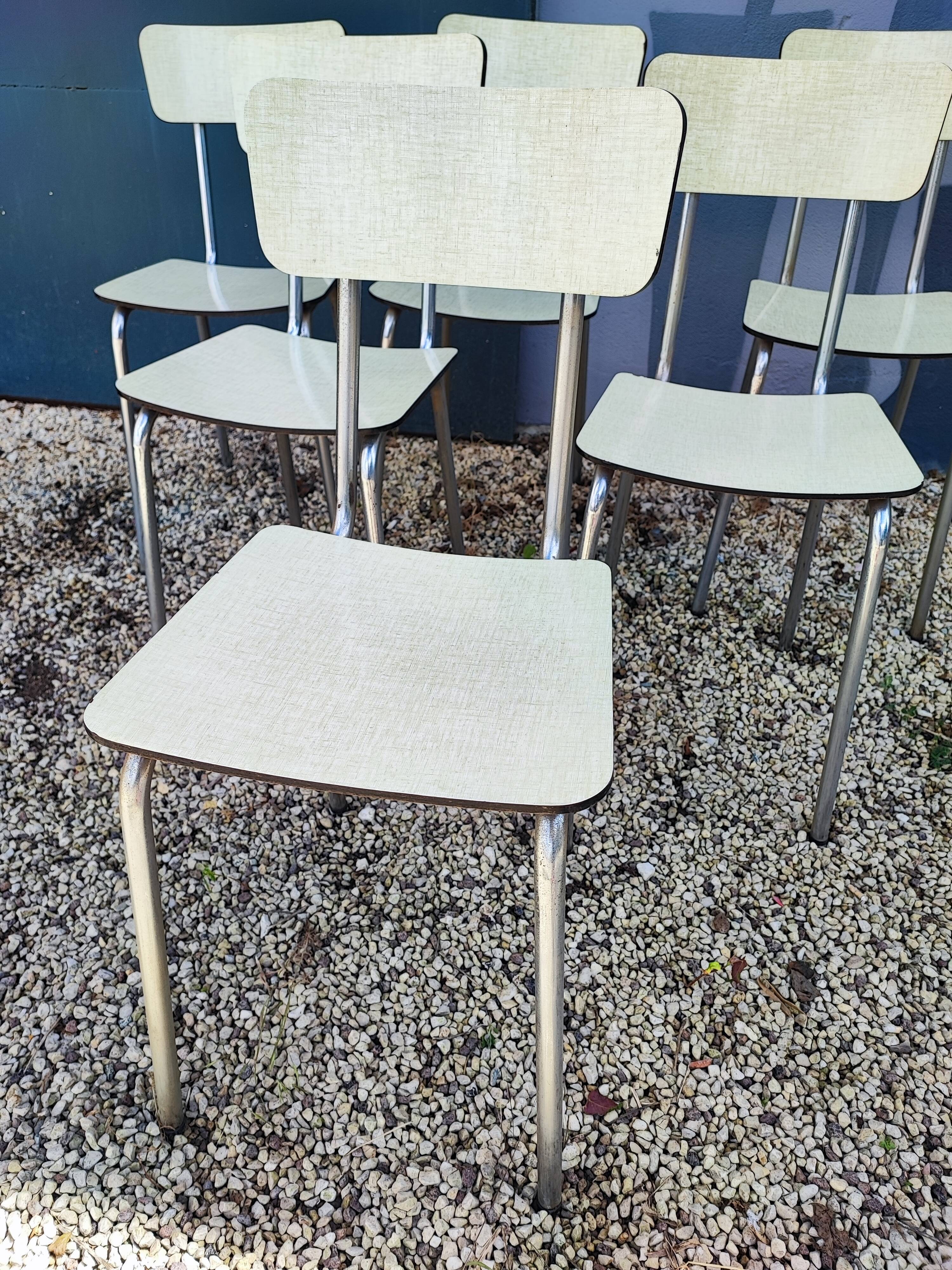 Lot 6 chaises formica jaune paille crème