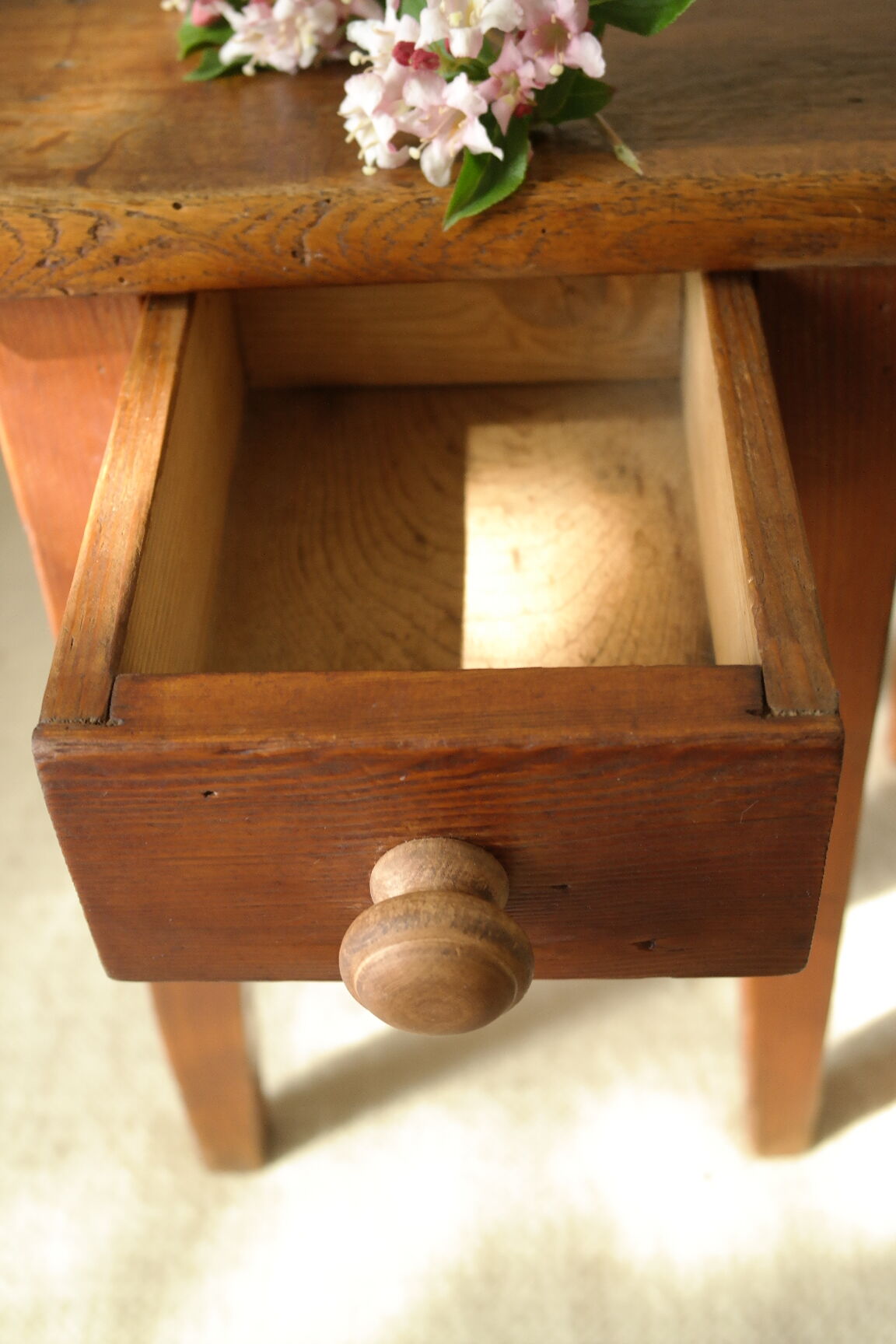 Pair of vintage country bedside tables oak and fir