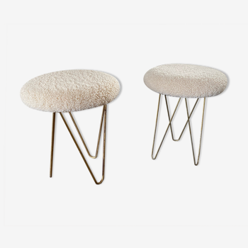 Set of two Vintage, Scandinavian Modern, Regency Brass and Teddy Stools, 1960s