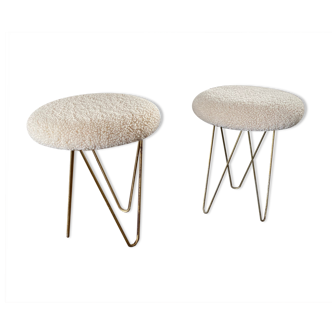 Set of two Vintage, Scandinavian Modern, Regency Brass and Teddy Stools, 1960s