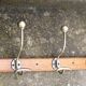 Large vintage wall coat rack with 5 brass and wood hooks – bistro