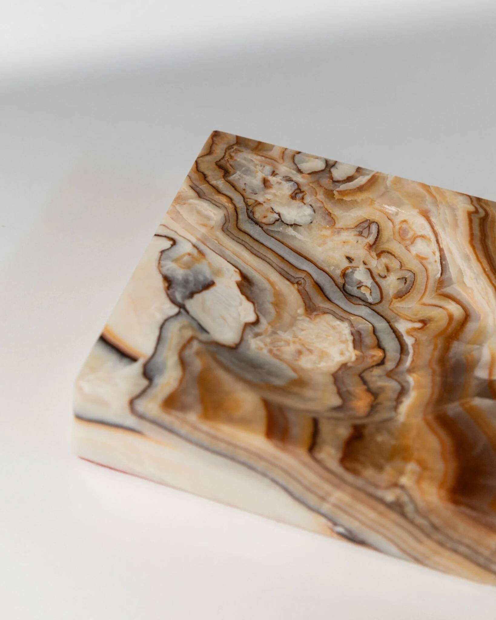 Beige-Black-Brown Marble Ashtray, Italian 1970s Design, Heavy Sculptural Table Decor