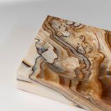 Beige-Black-Brown Marble Ashtray, Italian 1970s Design, Heavy Sculptural Table Decor