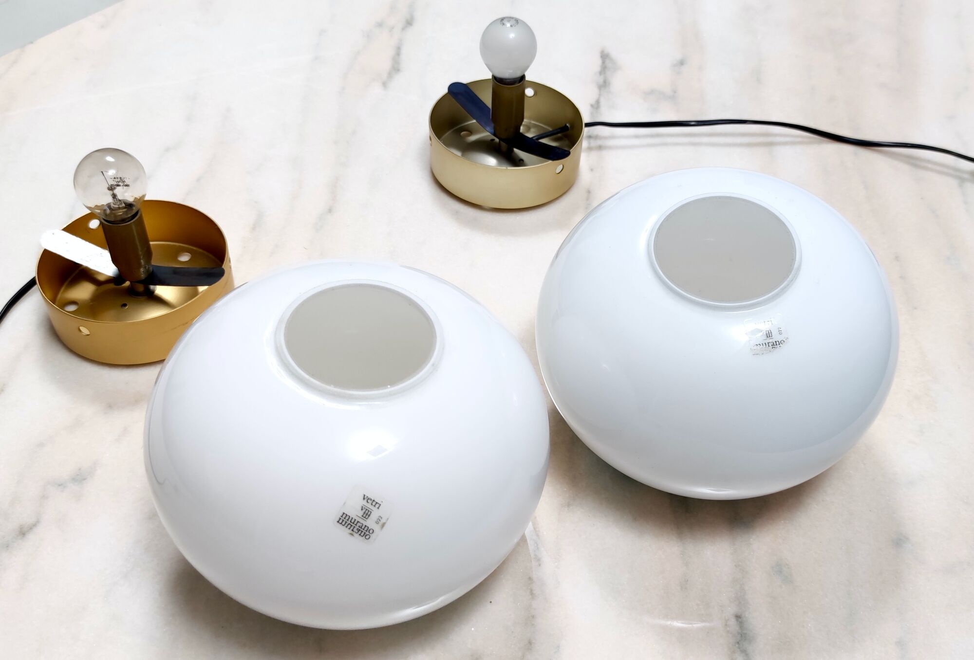 Pair of Postmodern White and Light Blue Murano Glass Table Lamps, Italy