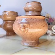 9 Vintage Emile Henry Speckled Beige Ceramic Lion Head Bowls Made in France