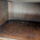 antique dark wood bedside table, cottage, bohemian, curved legs