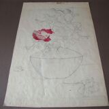 Tableau ancien fruits et pichet bleu