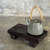 Small stool, black solid teak accent stool wabi-sabi L30 W8.5 H6.