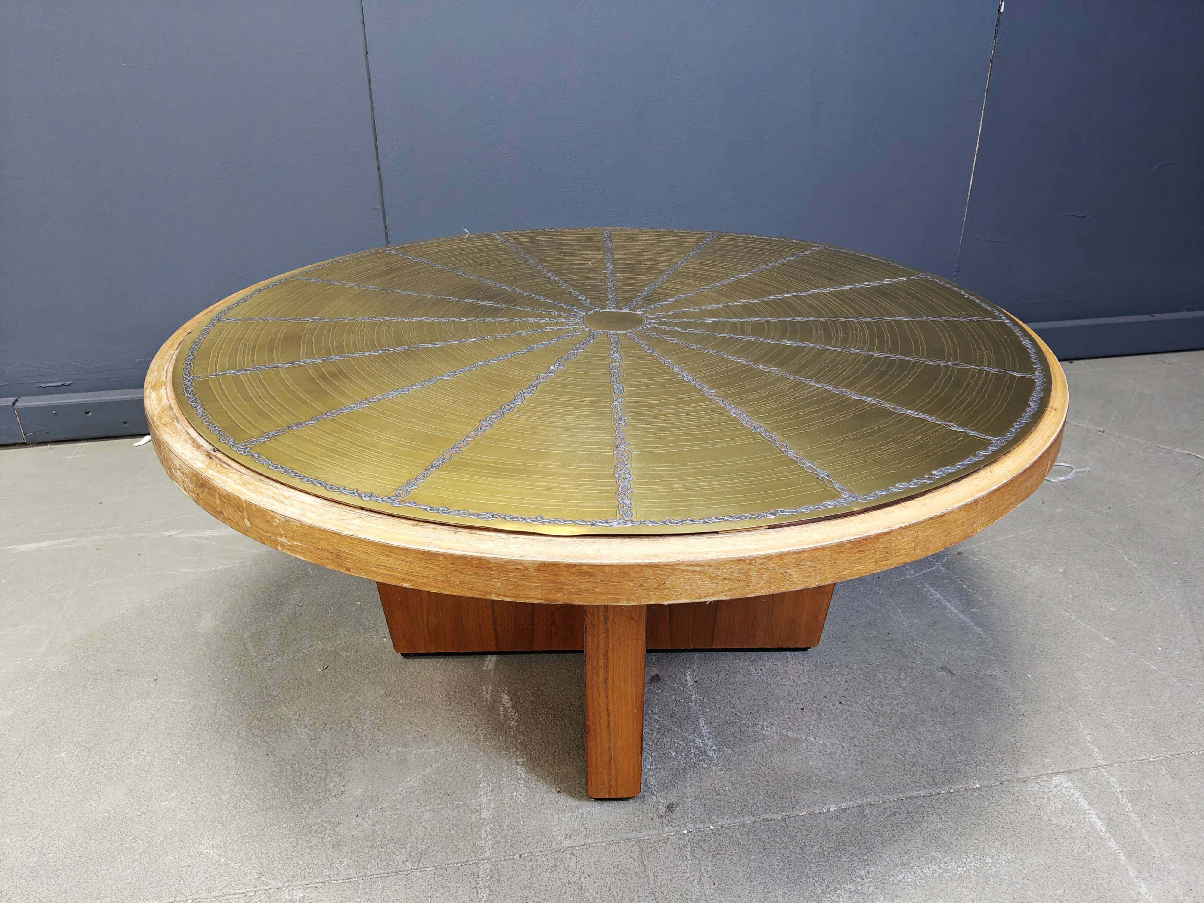 Scandinavian etched brass coffee table, 1960s