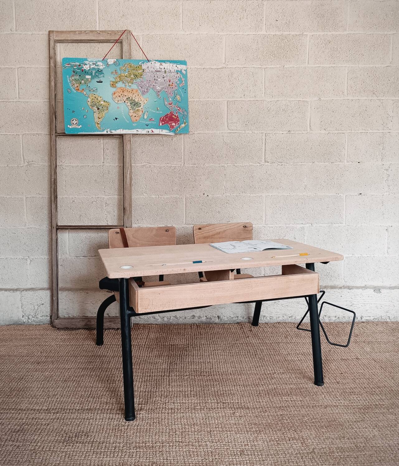 Old double school desk