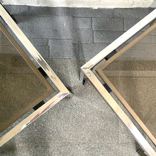 Pair of Romeo Rega chrome & brass side tables