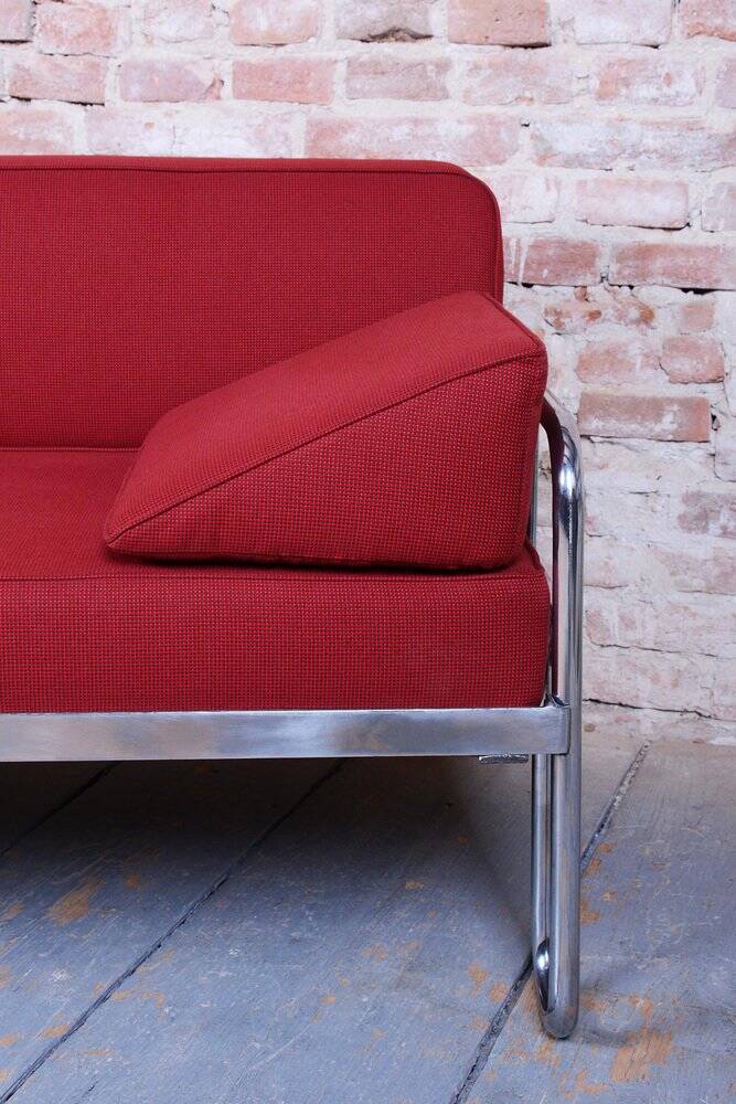 Bauhaus Sofa in Chrome and Upholstery by Hynek Gottwald, Czech, 1930s