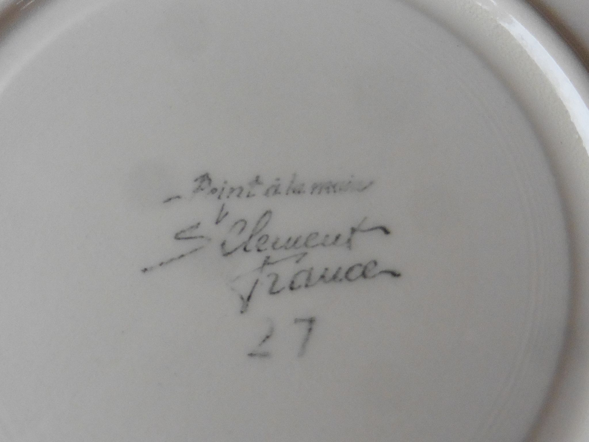 6 cups and saucers signed St Clement hand painted 1960