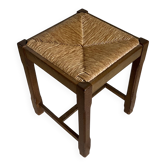 Wood and straw stool