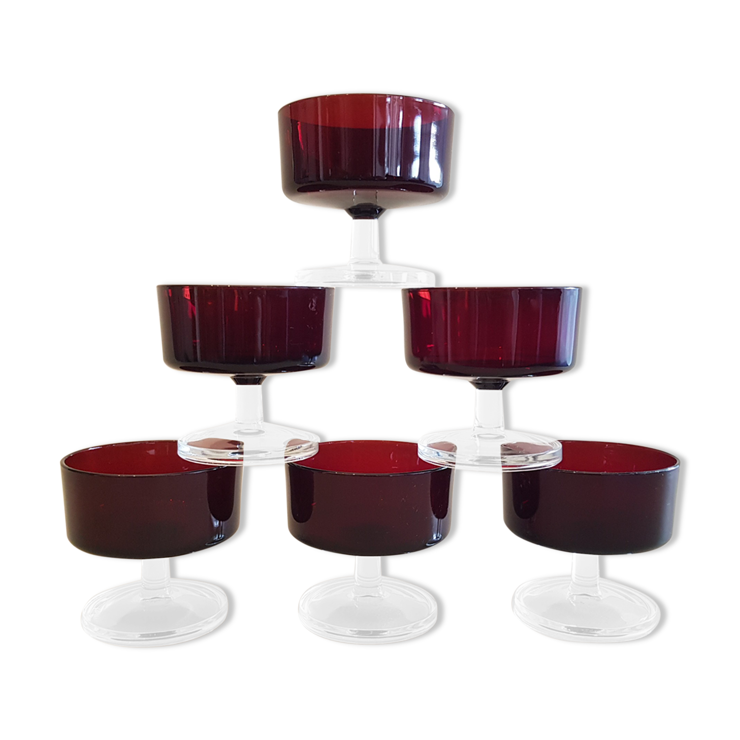 6 coupes Suède Luminarc verre à pied vintage couleur rouge