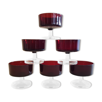 6 Swedish Luminarc glass cut-by-foot vintage red color