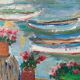 Animated marine painting "terrace by the sea" sailboats lighthouse hst/p