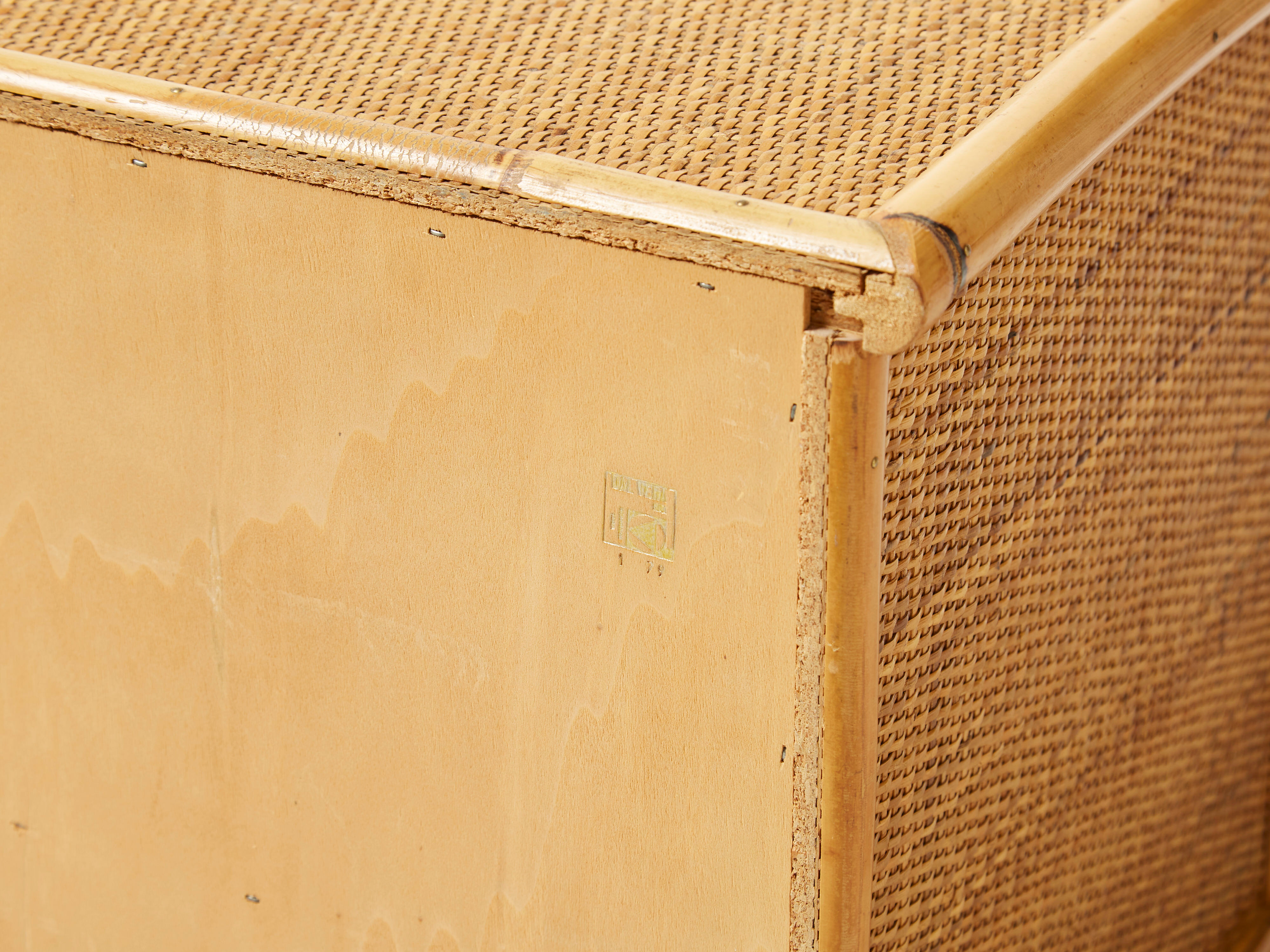 Pair of Italian bedside tables Dal Vera bamboo rattan brass 1970