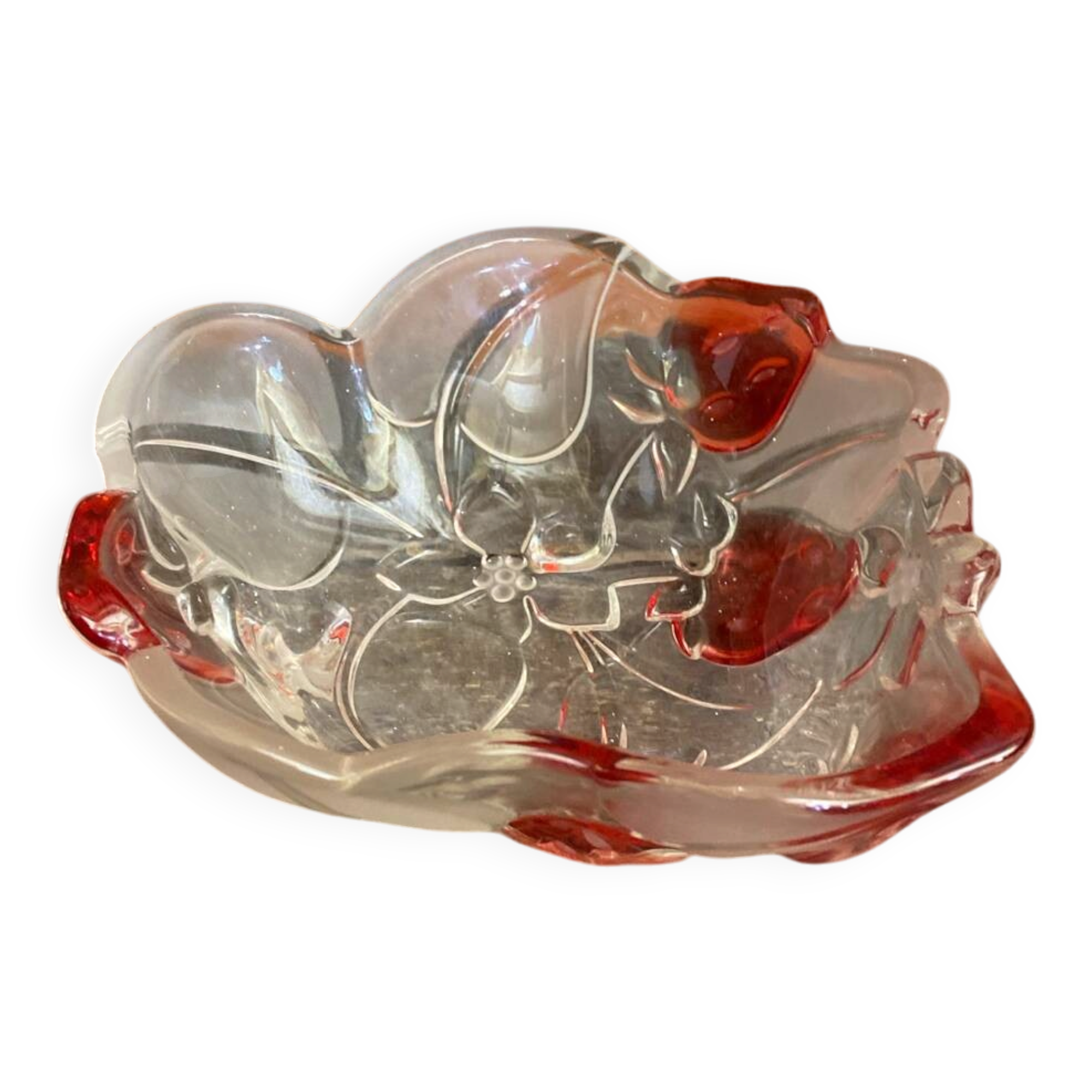 Vintage Ashtray Bowl ANNE HUTTE Style Crystal Strawberry Red Decor