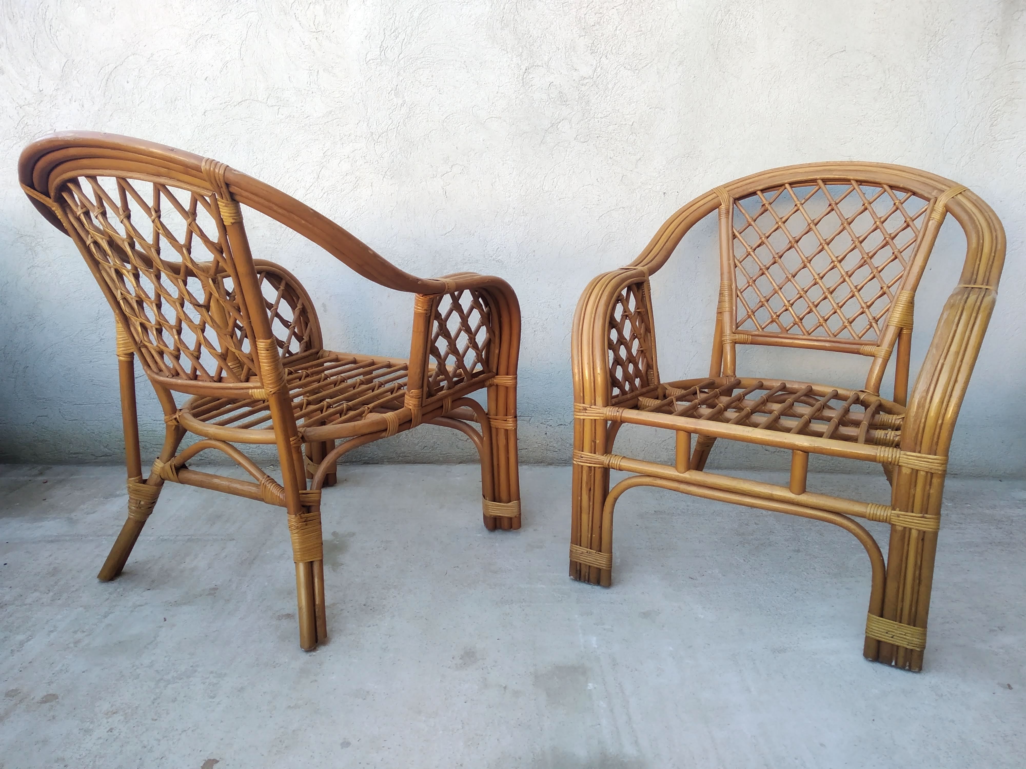 Pair of vintage rattan armchairs