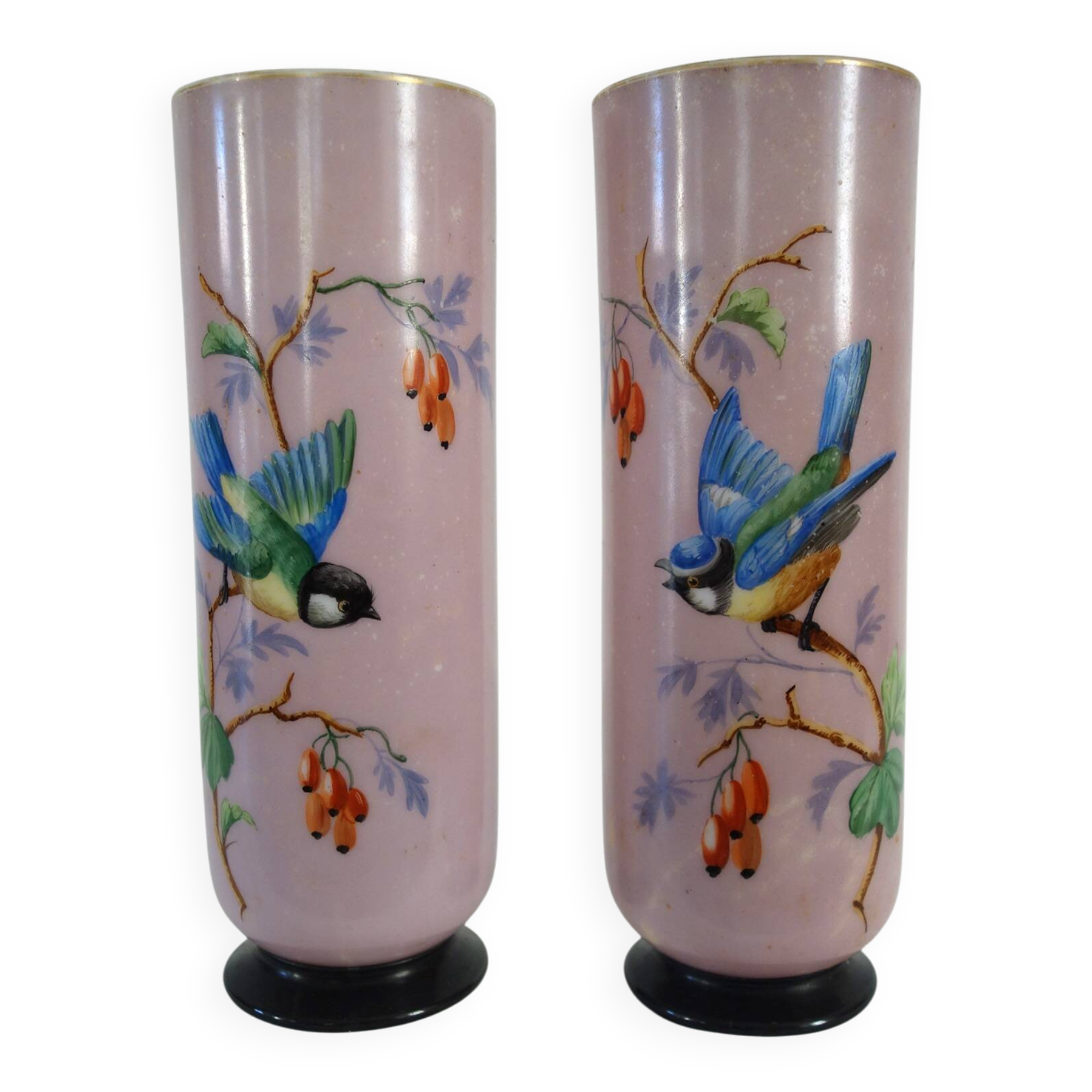 Pair of pink opaline vases from the 1920s