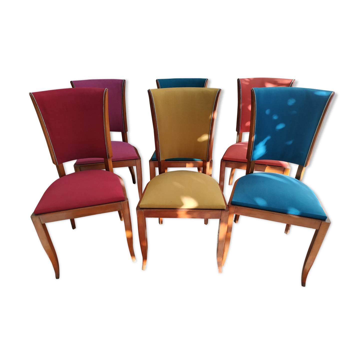 Lot of 6 wooden and fabrics chairs