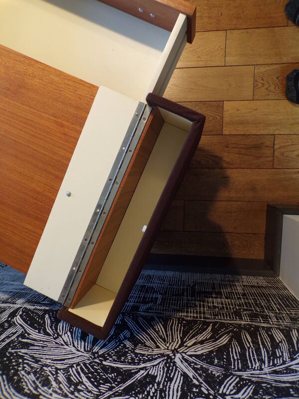 Mini enfilade teck et tissu, 2 tiroirs