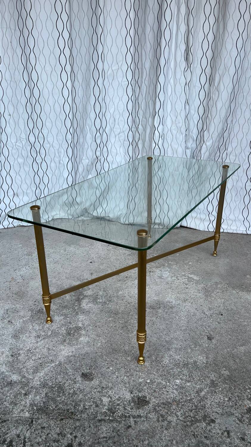 Vintage gold coffee table. Glass top.